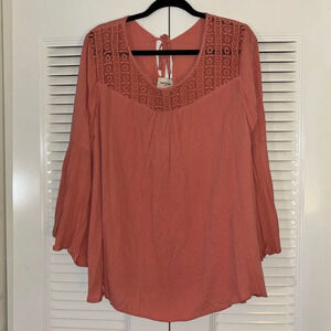Haute Hippie Tribe 'Gemma' Woven Blouse with Embroidery Coral - Regular